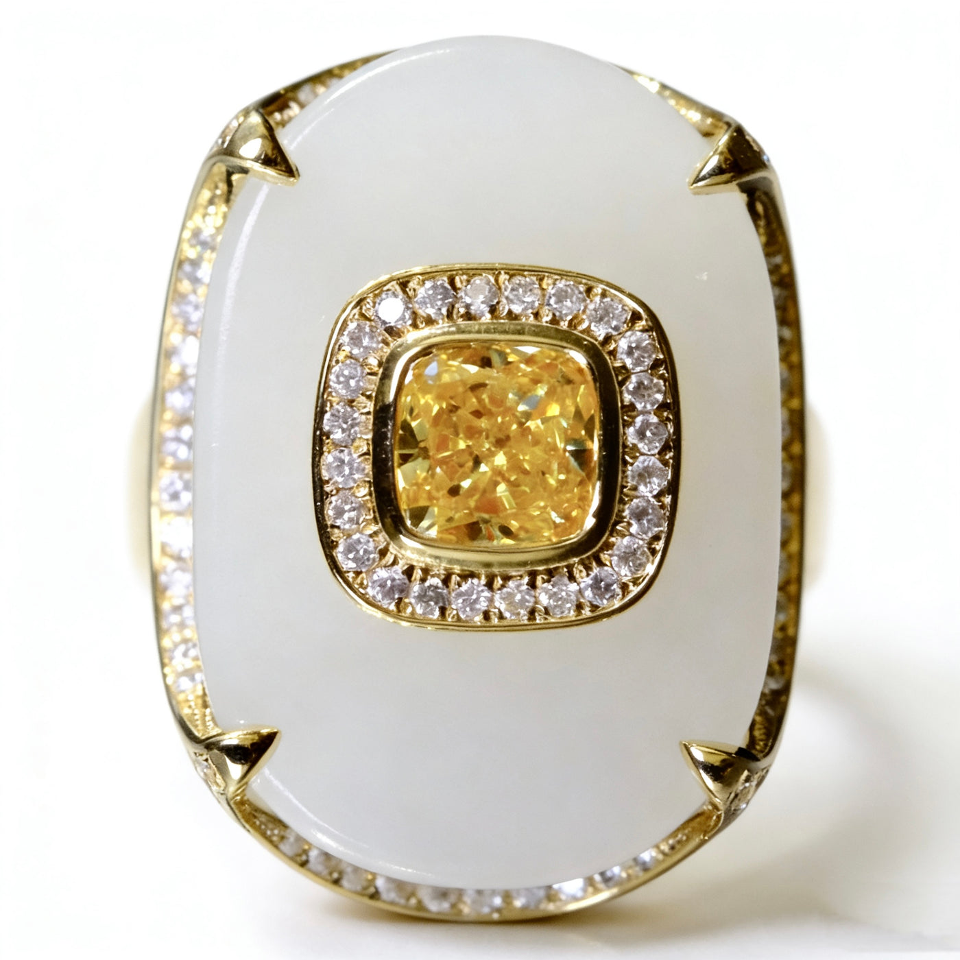 Eastern Aesthetics · White Jade & Yellow Diamond Ring