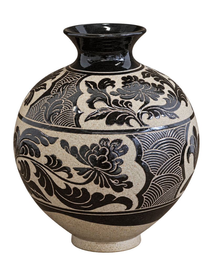 Black Sgraffito Bulbous Jar