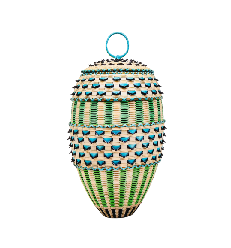 Beaded Pattern Ceramic Jar with Ring Handle