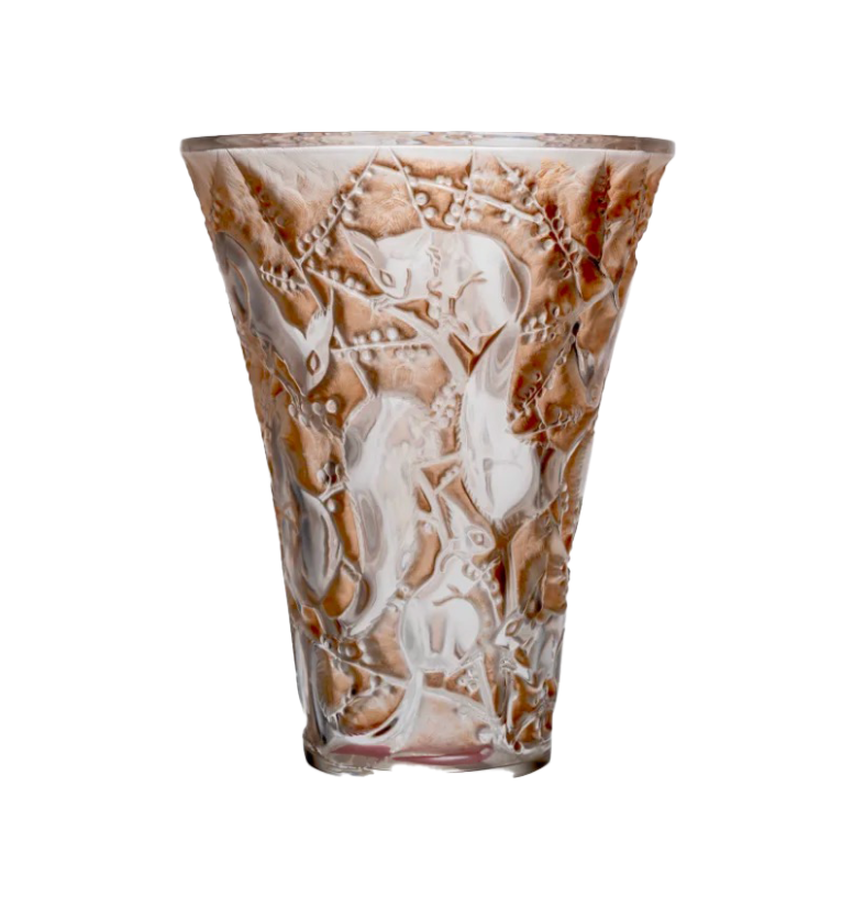 Carved Amber-and-Ivory Textured Glass Vase