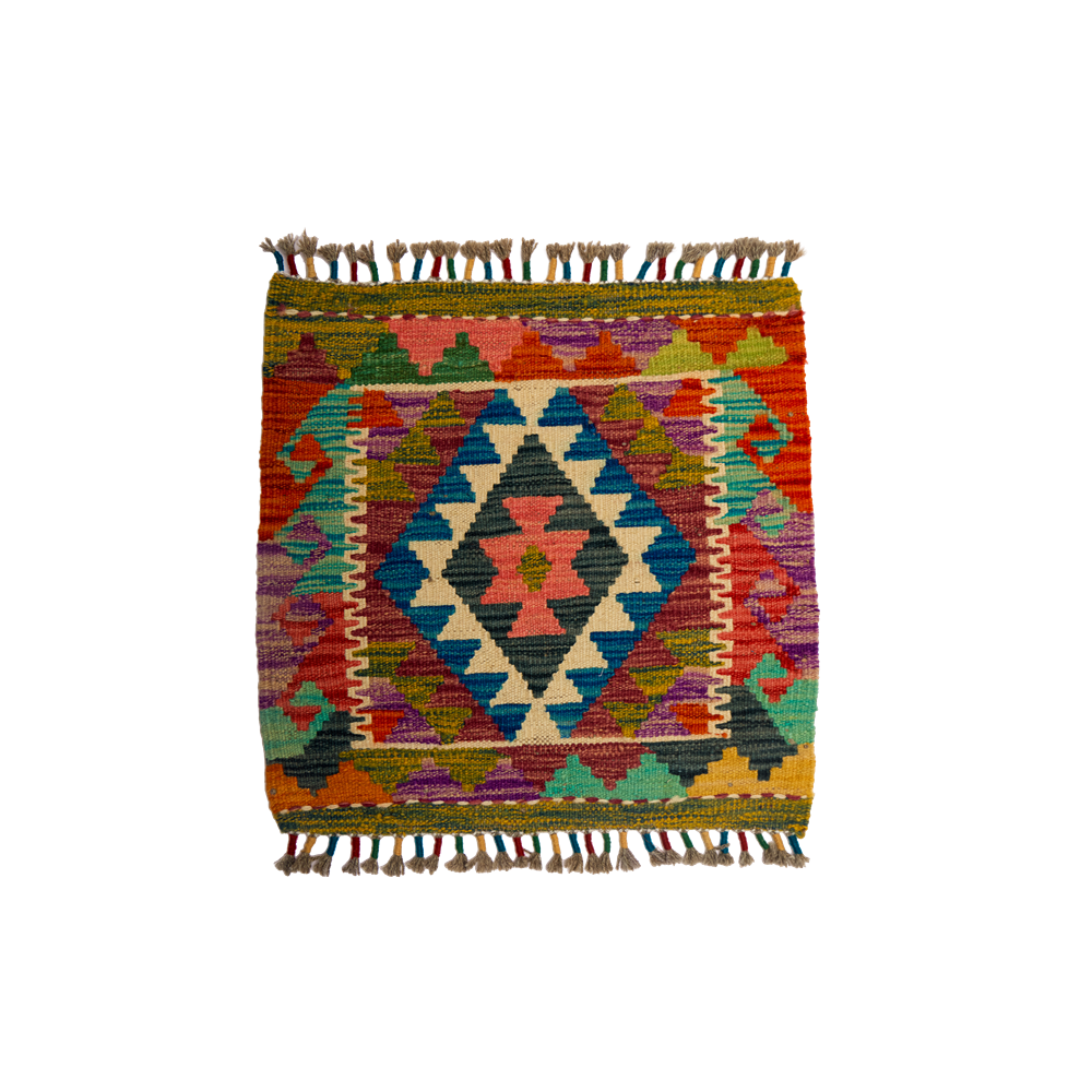 Geometric Echoes | Hand-Woven Ningxia Tan Sheep Wool Kilim Rug