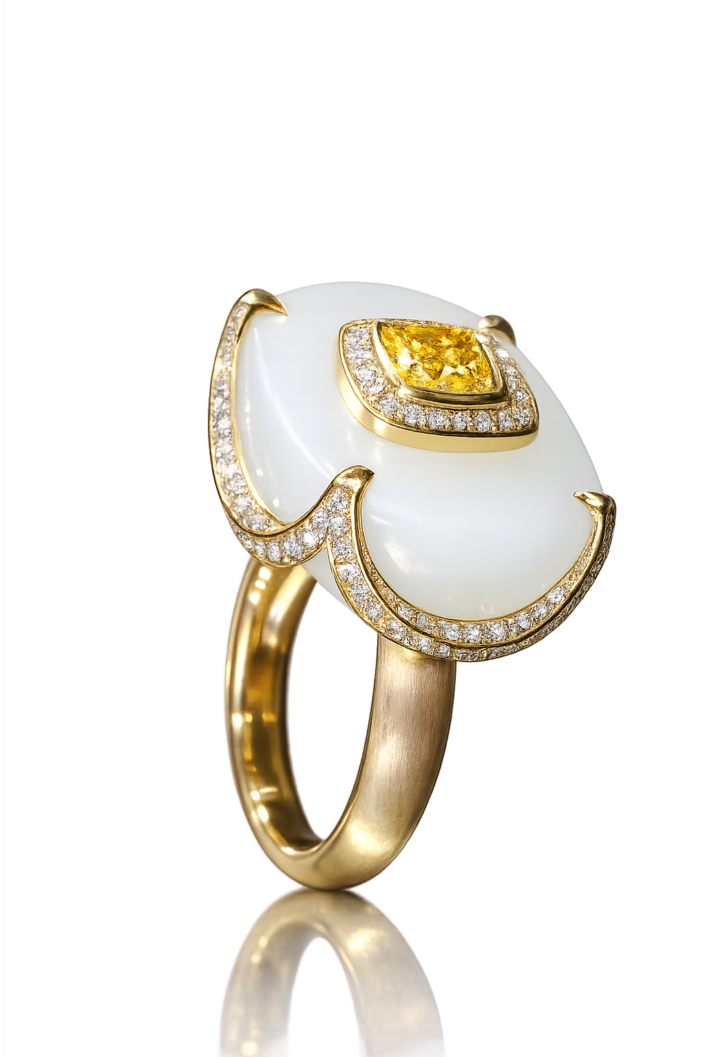 Eastern Aesthetics · White Jade & Yellow Diamond Ring
