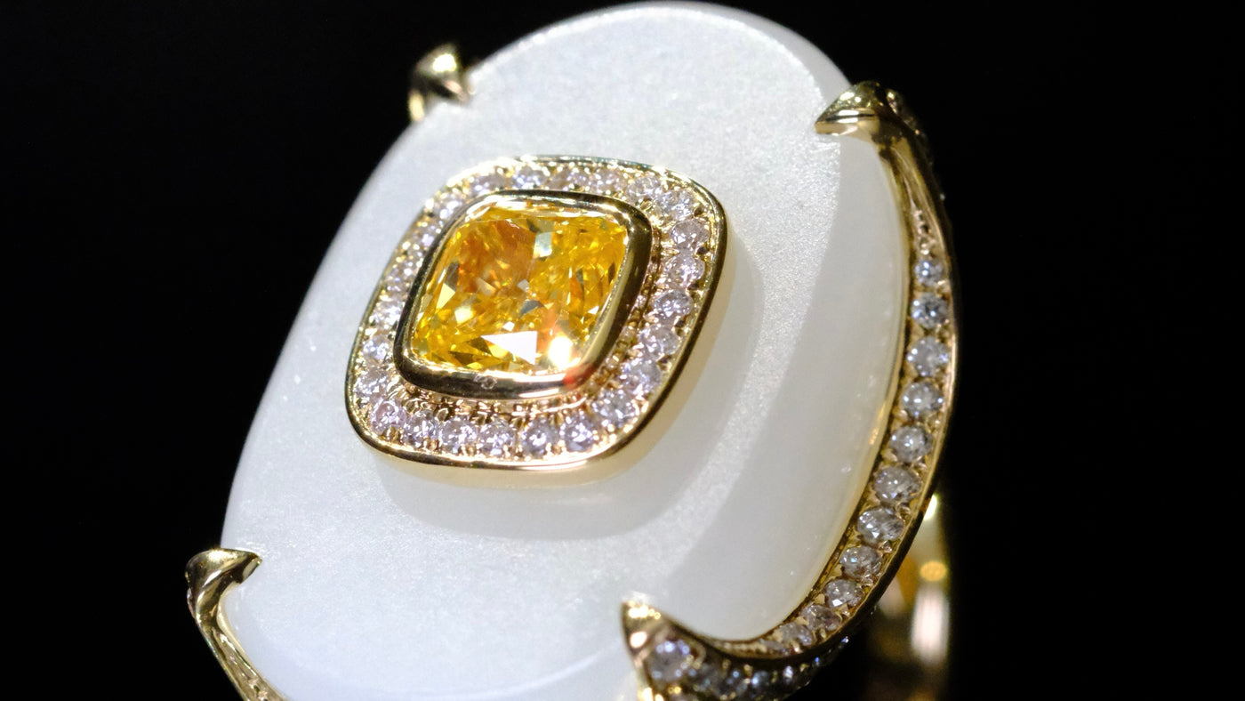 Eastern Aesthetics · White Jade & Yellow Diamond Ring