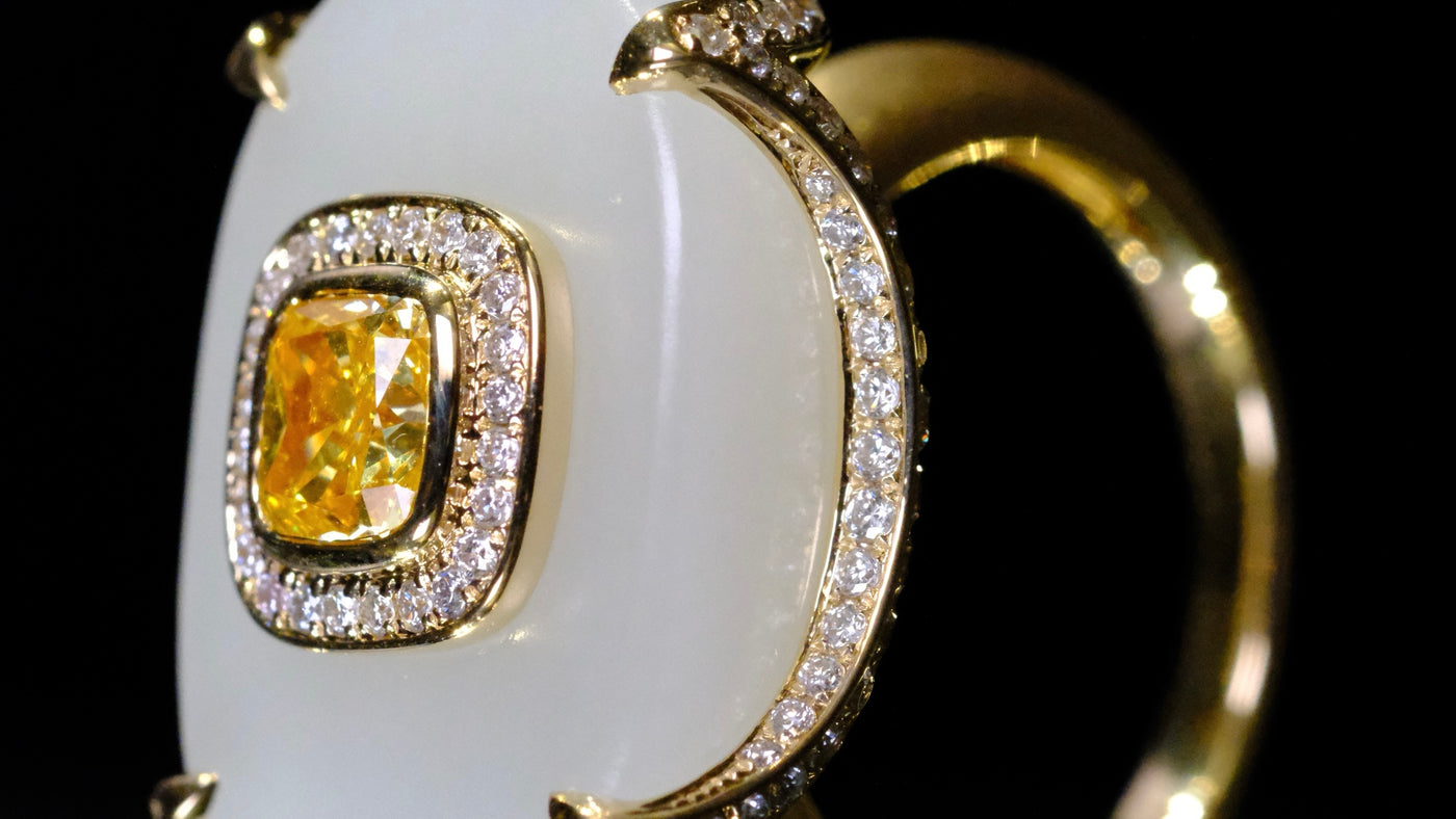 Eastern Aesthetics · White Jade & Yellow Diamond Ring