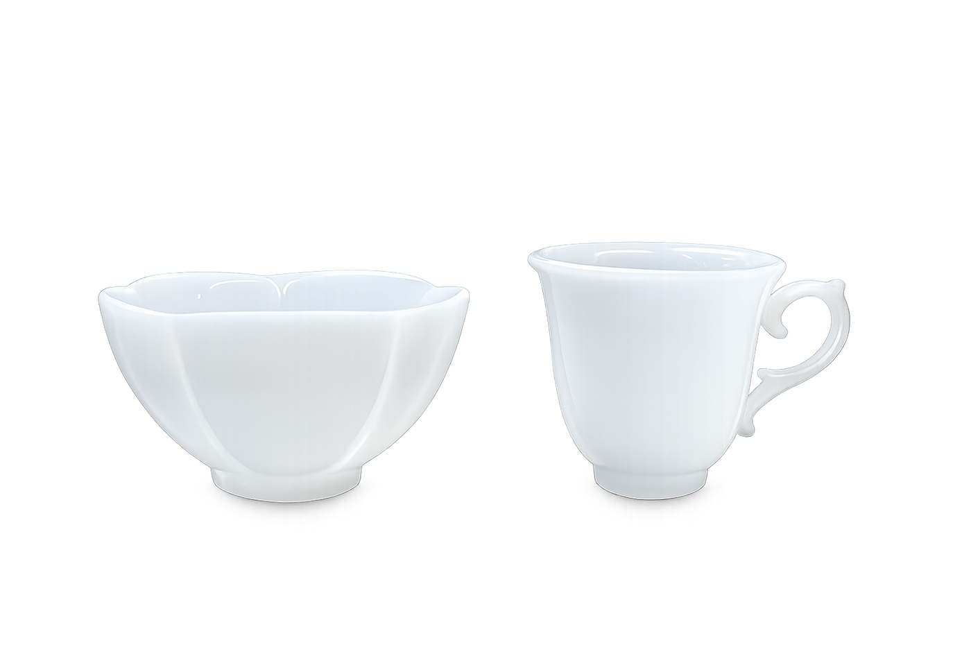 Dehua "Blanc de Chine" White Porcelain Tea Cup & Fluted Bowl Set