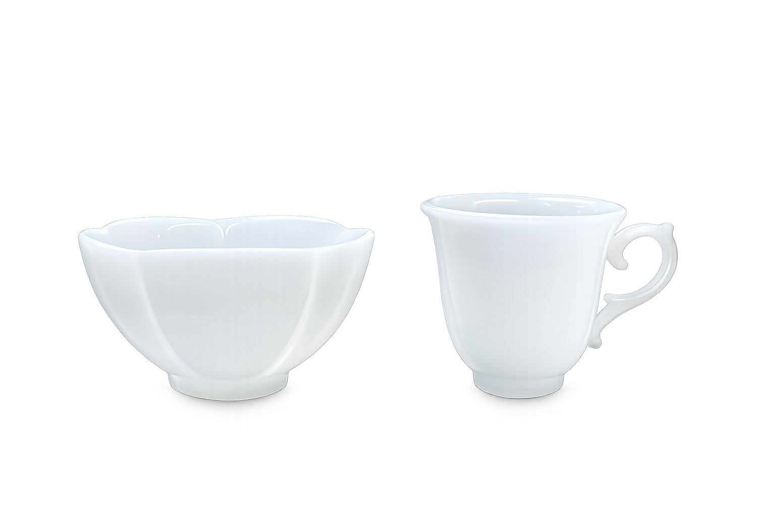 Dehua "Blanc de Chine" White Porcelain Tea Cup & Fluted Bowl Set